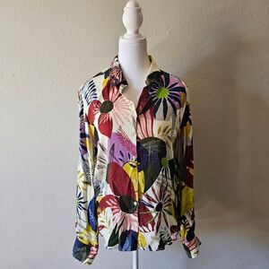 Vilagallo Multi Color Floral Long Sleeve Button Down Shirt
